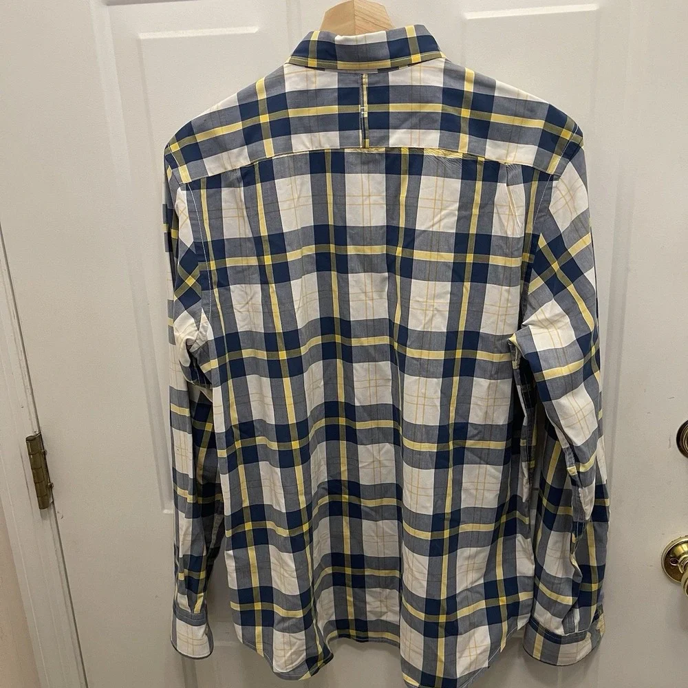 Banana Republic Blue Yellow Plaid Camden Fit Button‎ Up Shirt Mens Medium